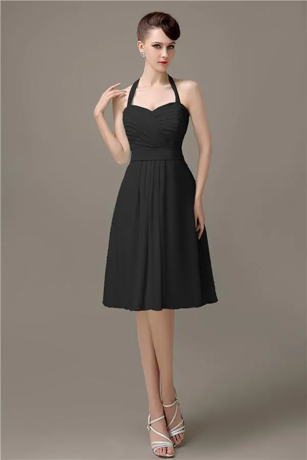 Halter A-line Chiffon Simple Backless Bridesmaid Dresses