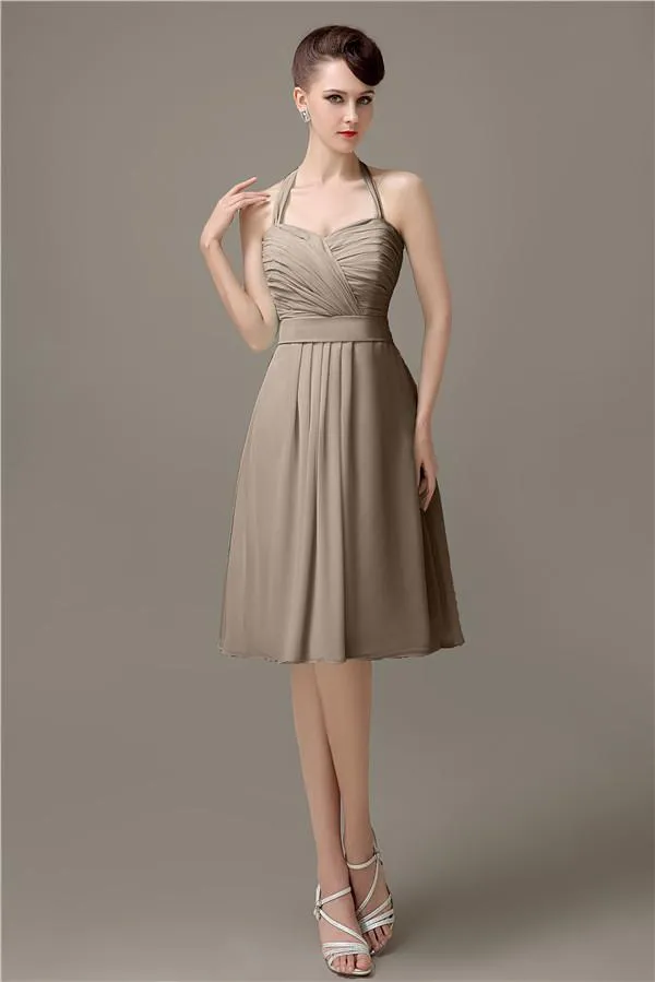 Halter A-line Chiffon Simple Backless Bridesmaid Dresses