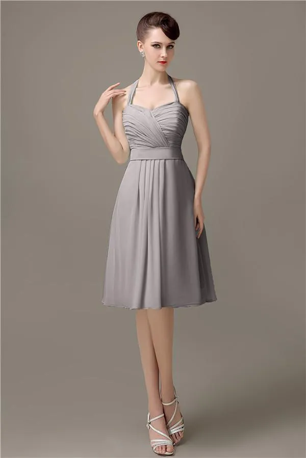 Halter A-line Chiffon Simple Backless Bridesmaid Dresses