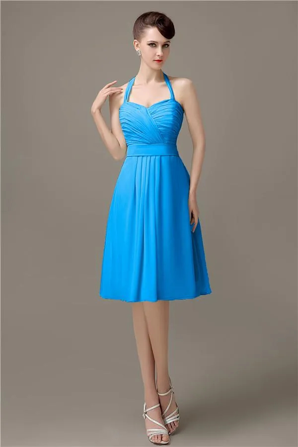 Halter A-line Chiffon Simple Backless Bridesmaid Dresses