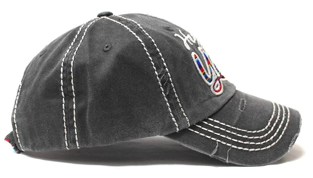 Hey Y'all Serape Monogram Embroidery Adjustable Hat, Vintage Black