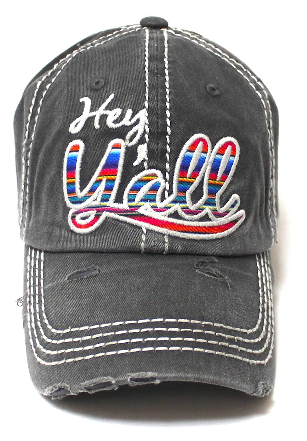 Hey Y'all Serape Monogram Embroidery Adjustable Hat, Vintage Black