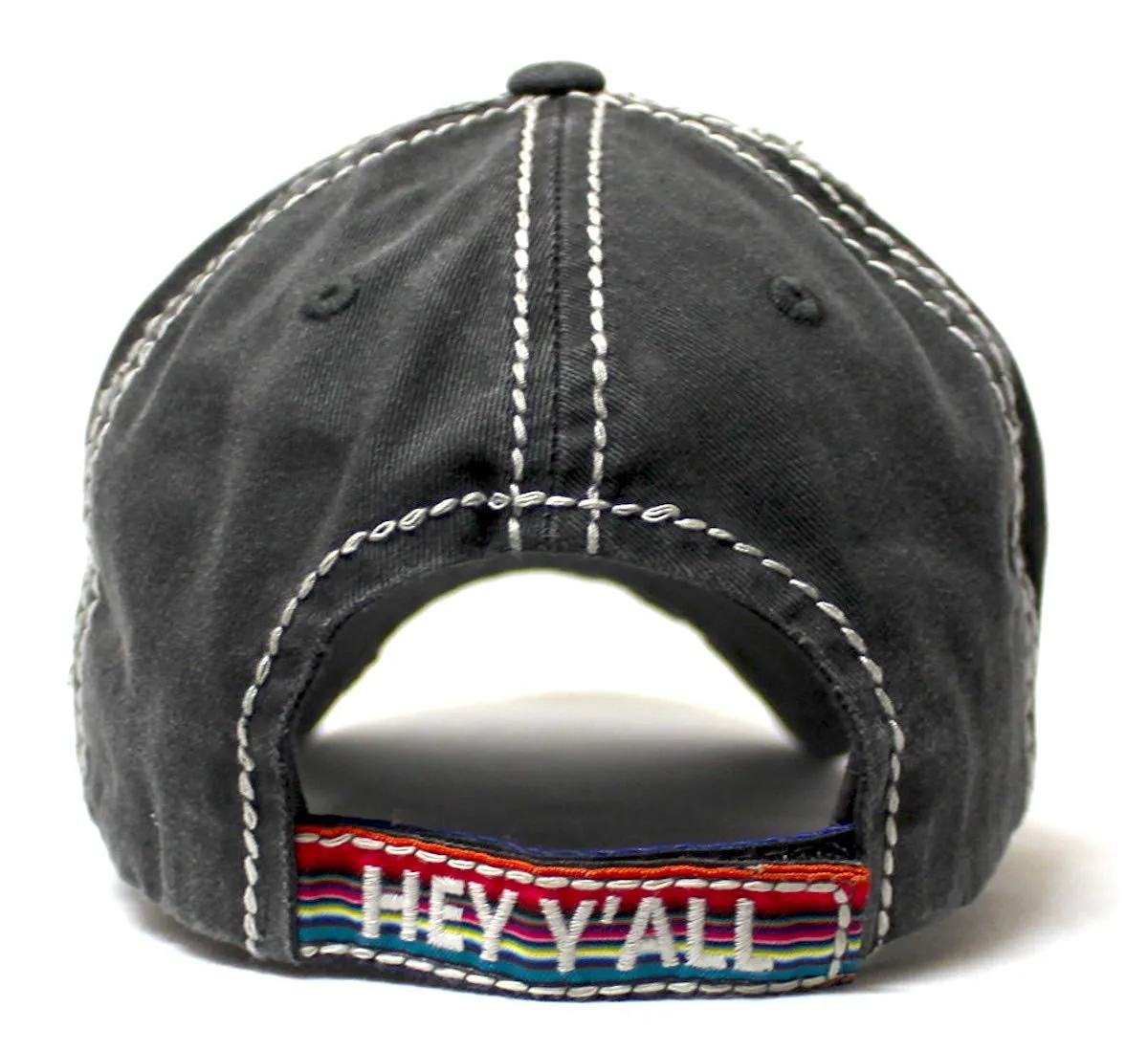 Hey Y'all Serape Monogram Embroidery Adjustable Hat, Vintage Black