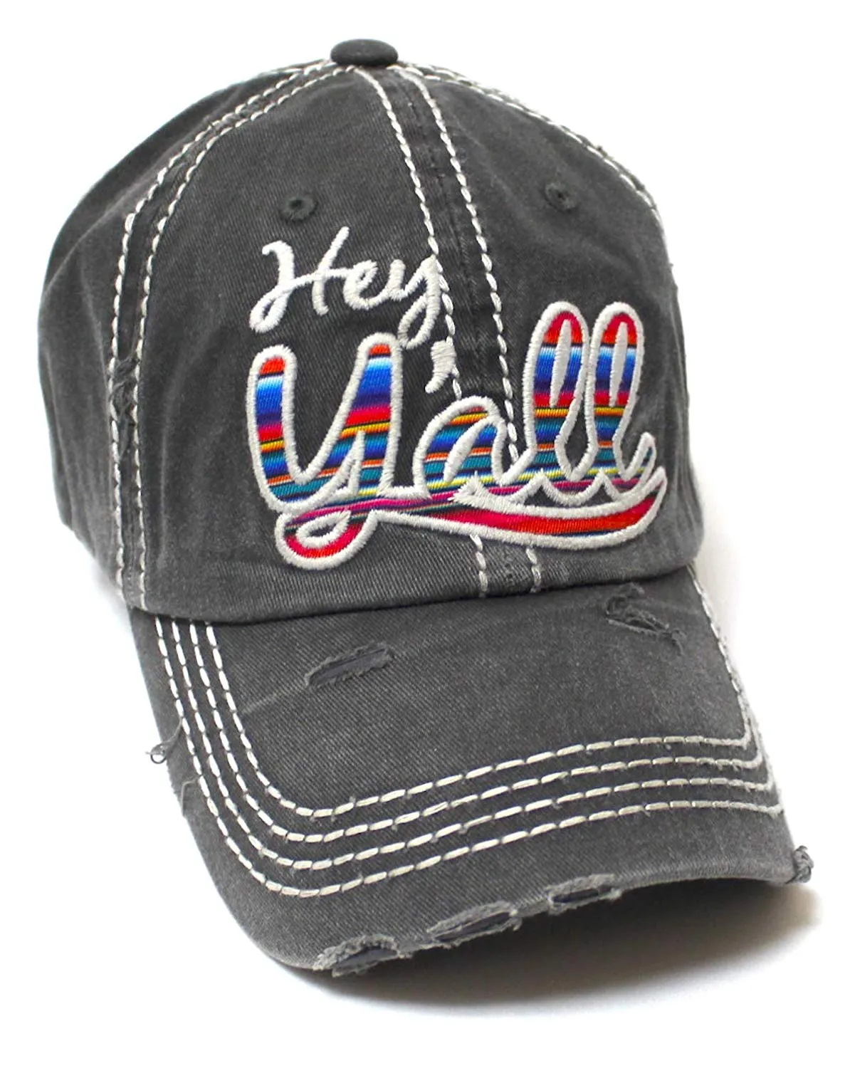 Hey Y'all Serape Monogram Embroidery Adjustable Hat, Vintage Black