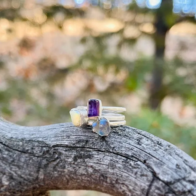 Hiouchi Sterling Silver Stone Stacker Ring | Labradorite