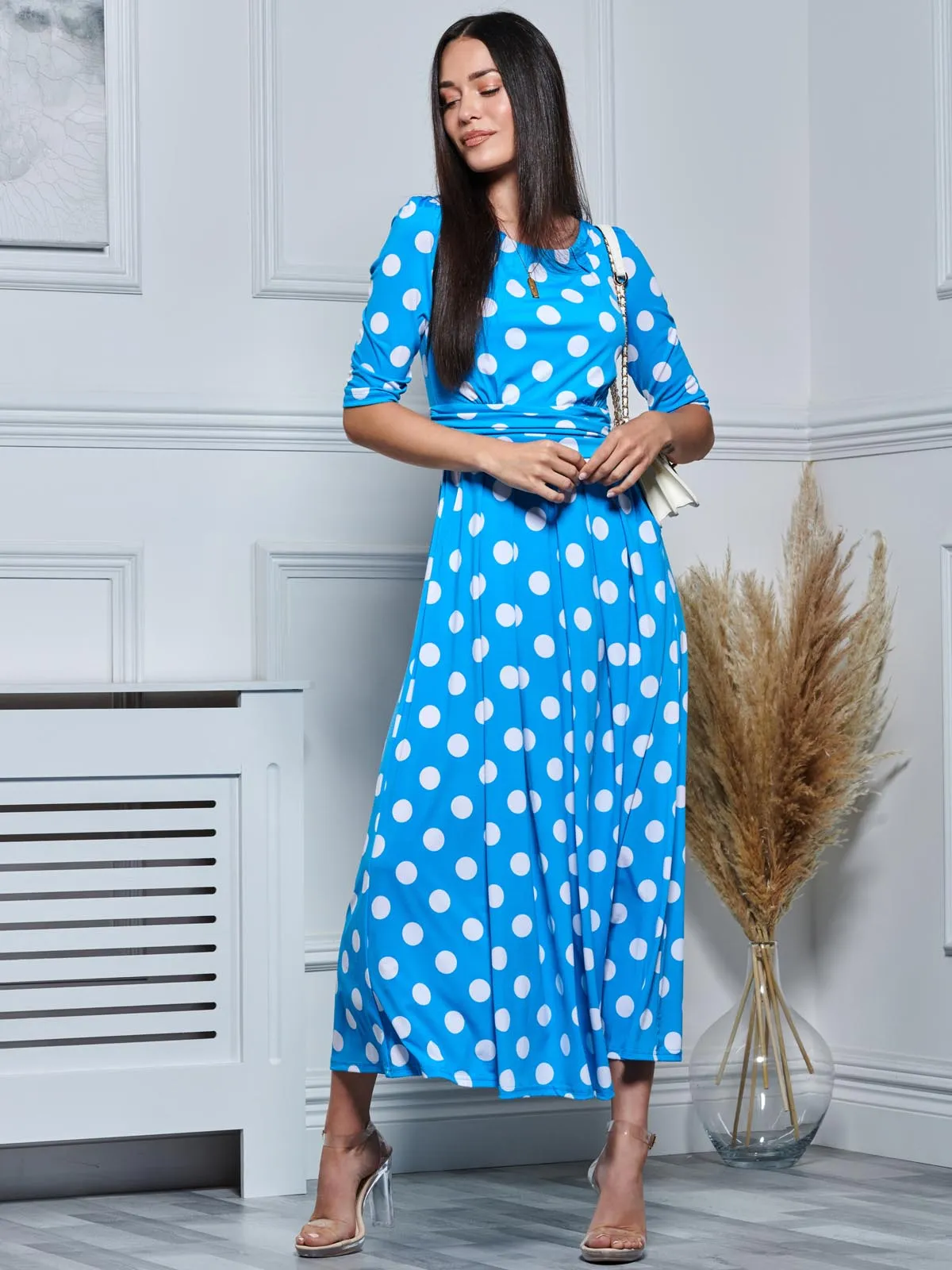 Jolie Moi Deasia Polka Dot Print Maxi Dress, Blue Polka