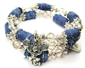 Jumping Cheerleader Blue Jean Beaded Wrap Bracelet