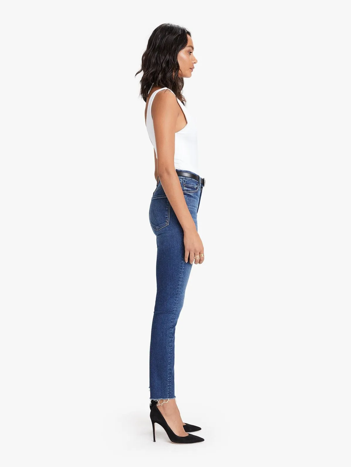 Mother Denim- High Waisted Looker Ankle Fray Jeans in Night Clubbing