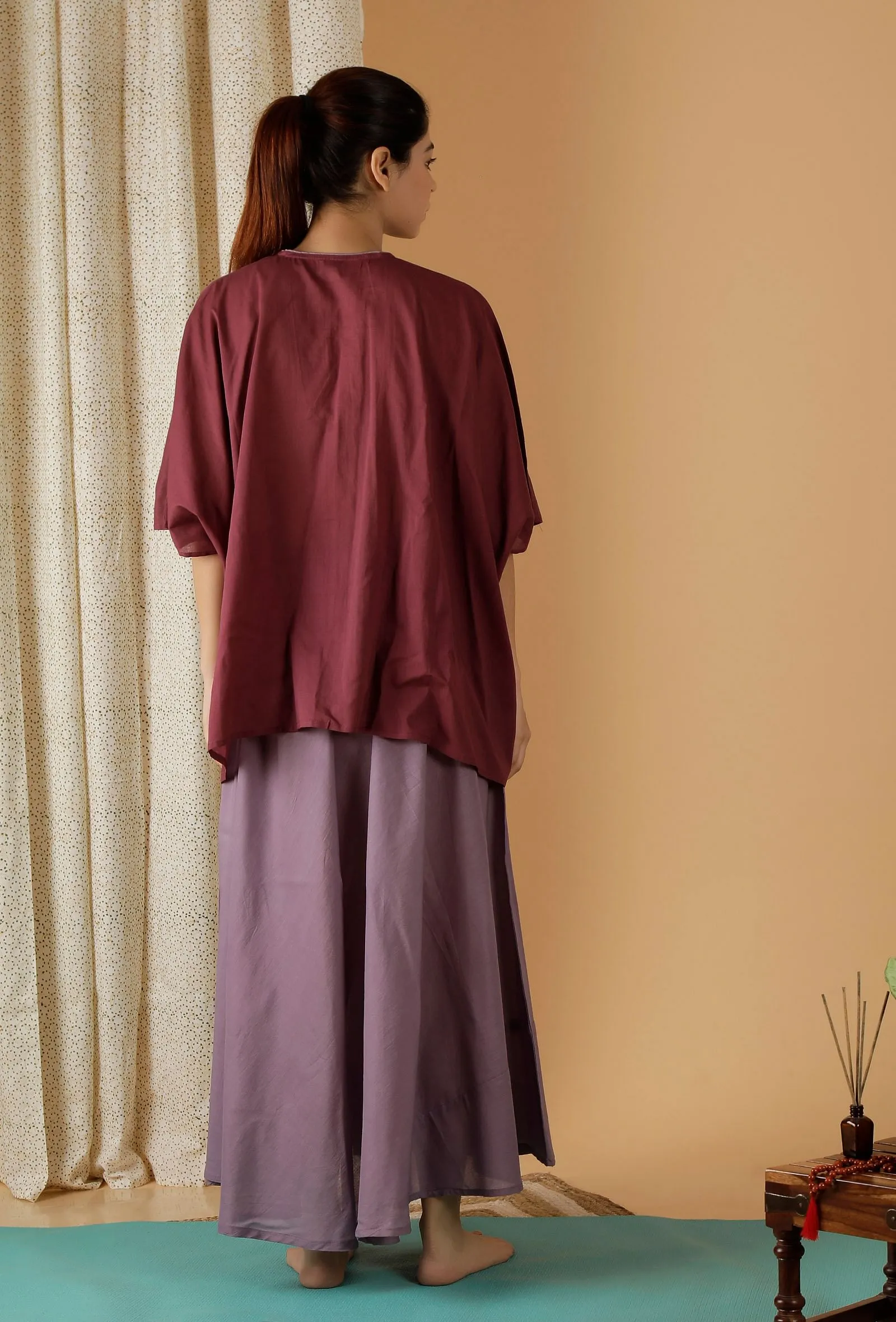 Mulmul Cotton Solid Plum Kaftan Top