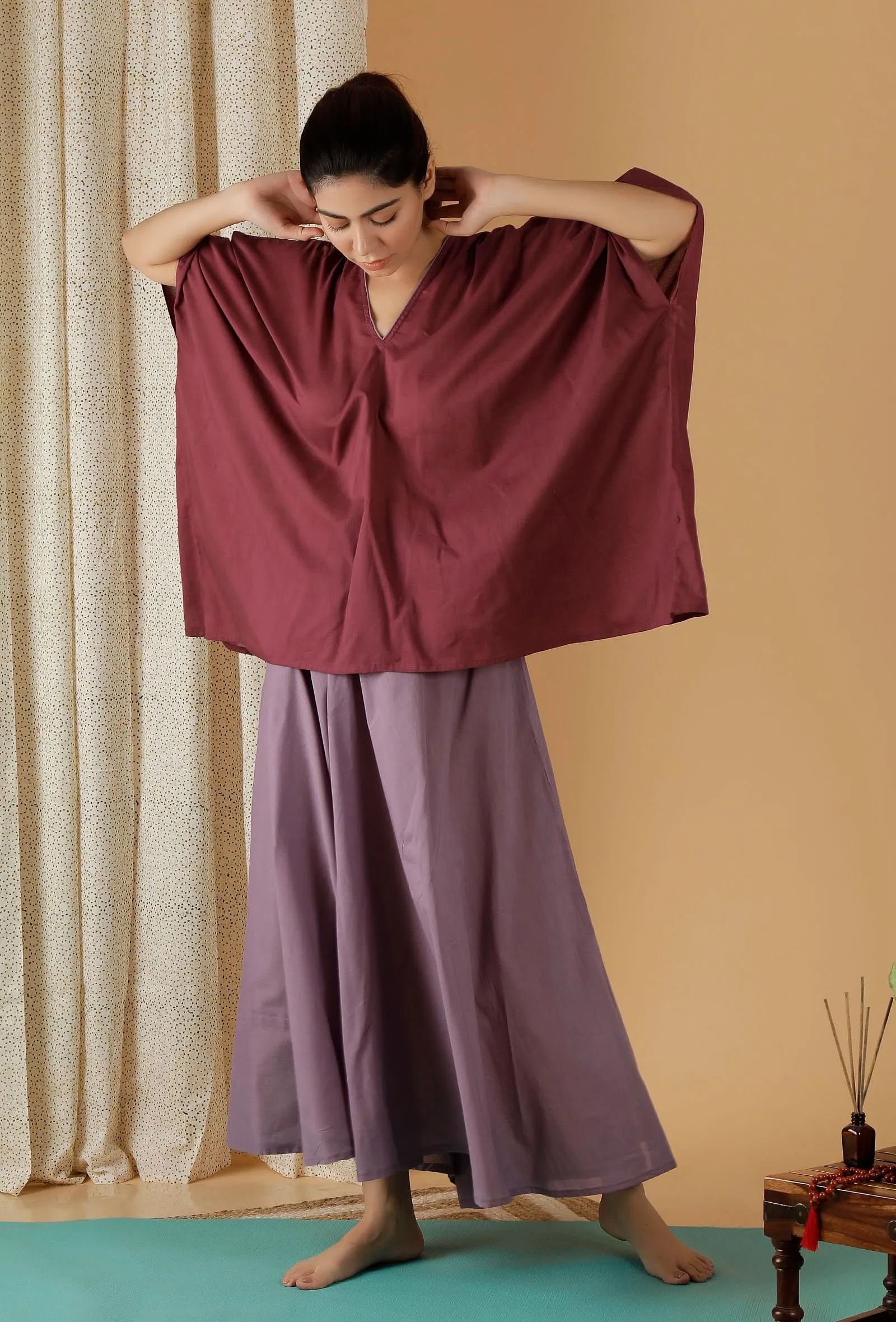 Mulmul Cotton Solid Plum Kaftan Top