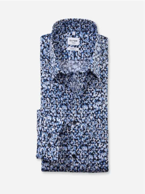 OLYMP® Modern Fit Printed Shirt/Busy Blue - New AW23