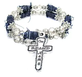 One Blessed Mama Blue Jean Beaded Wrap Bracelet