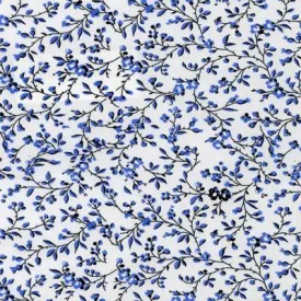 Printed Solid White Fabric with Blue Leaf Pattern Classic Custom Shirt