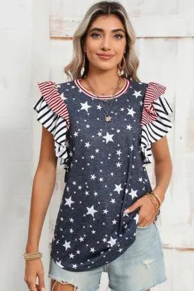 Ruffled Sleeve Patriotic Top