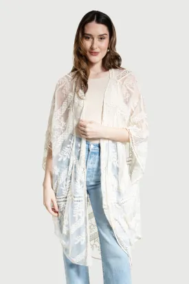 Sheer Lace Floral Kimono