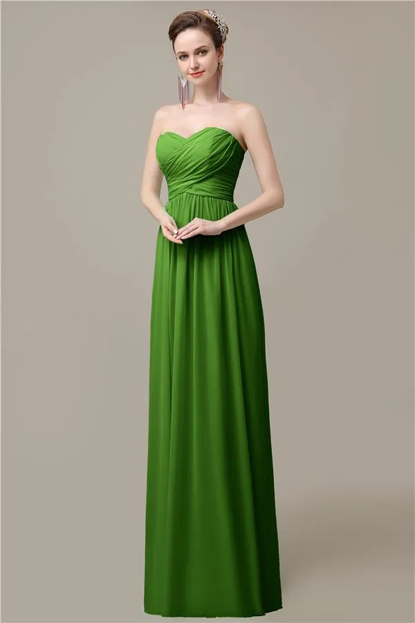 Simple A-line Chiffon Sweetheart Floor-Length Long Bridesmaid Dresses.