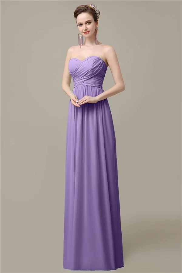 Simple A-line Chiffon Sweetheart Floor-Length Long Bridesmaid Dresses.