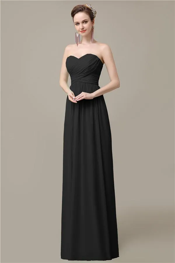 Simple A-line Chiffon Sweetheart Floor-Length Long Bridesmaid Dresses.