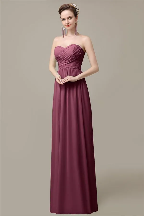 Simple A-line Chiffon Sweetheart Floor-Length Long Bridesmaid Dresses.