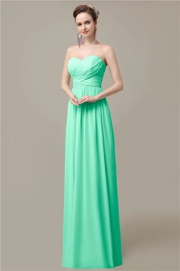 Simple A-line Chiffon Sweetheart Floor-Length Long Bridesmaid Dresses.