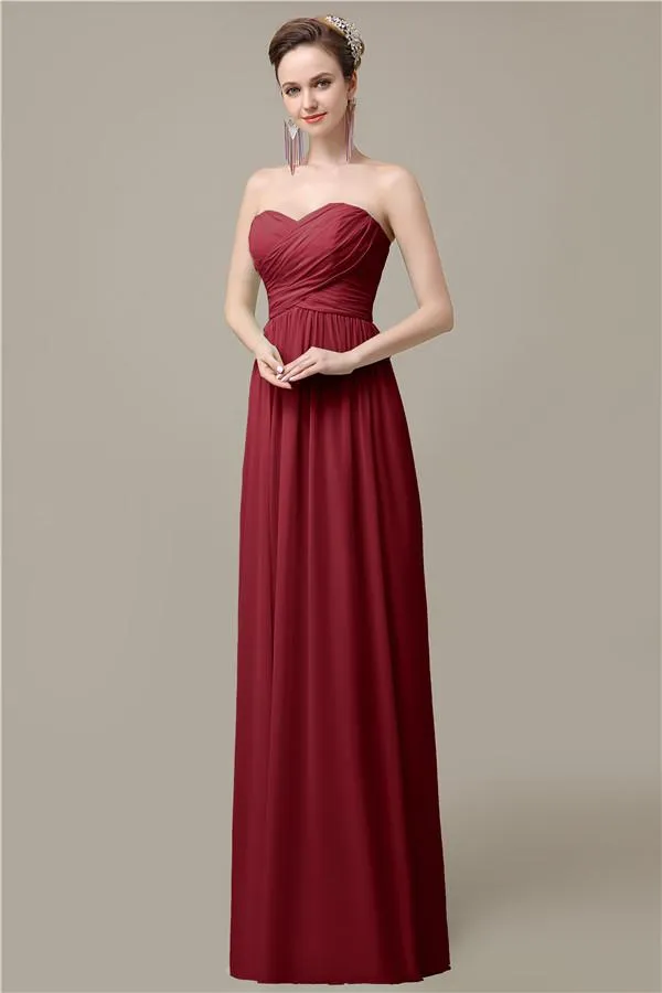 Simple A-line Chiffon Sweetheart Floor-Length Long Bridesmaid Dresses.