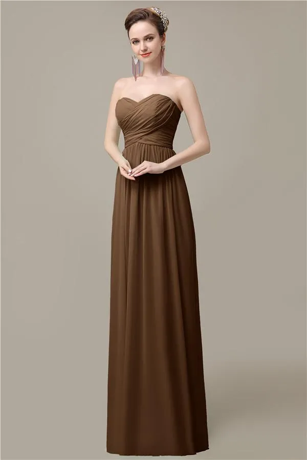 Simple A-line Chiffon Sweetheart Floor-Length Long Bridesmaid Dresses.