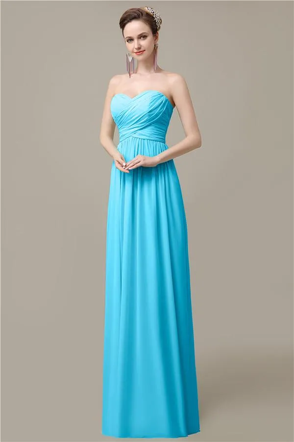 Simple A-line Chiffon Sweetheart Floor-Length Long Bridesmaid Dresses.