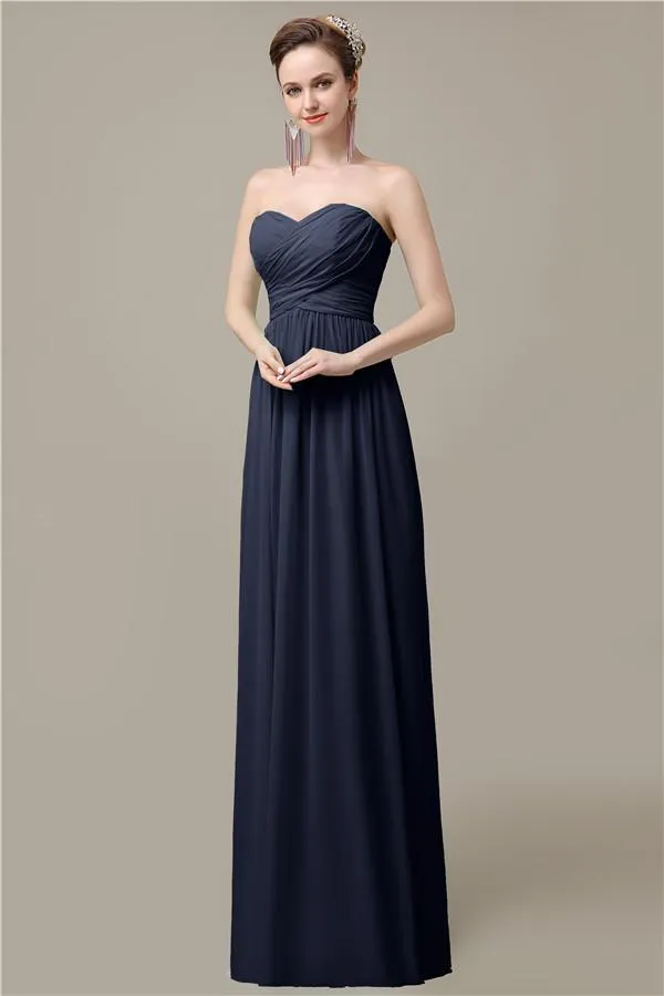 Simple A-line Chiffon Sweetheart Floor-Length Long Bridesmaid Dresses.