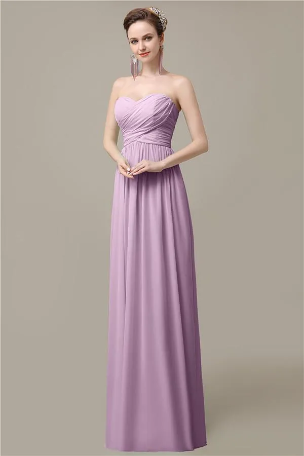 Simple A-line Chiffon Sweetheart Floor-Length Long Bridesmaid Dresses.