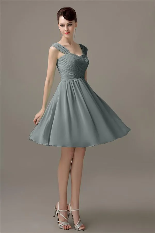 Simple A-line Knee-Length Chiffon Half-Back Bridesmaid Dresses