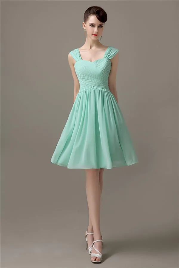 Simple A-line Knee-Length Chiffon Half-Back Bridesmaid Dresses