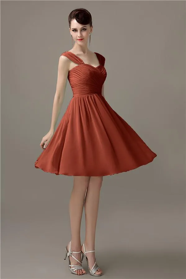 Simple A-line Knee-Length Chiffon Half-Back Bridesmaid Dresses