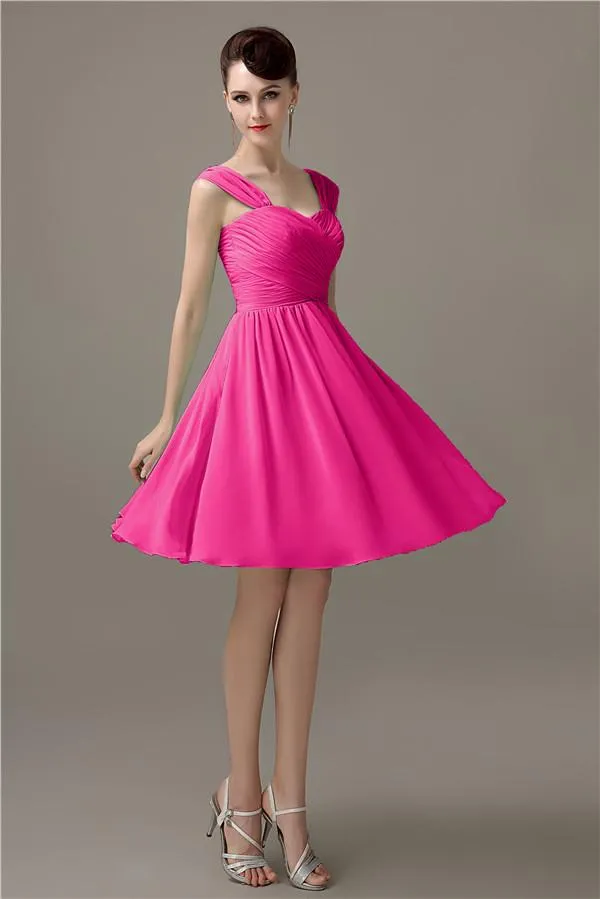 Simple A-line Knee-Length Chiffon Half-Back Bridesmaid Dresses