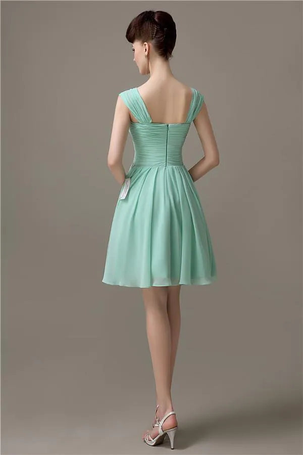 Simple A-line Knee-Length Chiffon Half-Back Bridesmaid Dresses