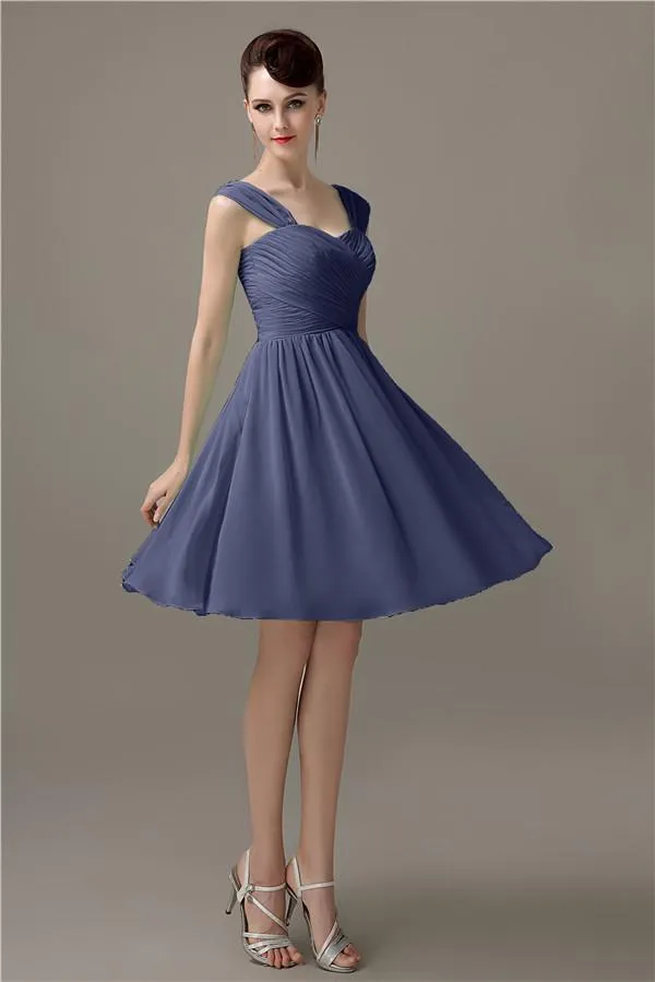 Simple A-line Knee-Length Chiffon Half-Back Bridesmaid Dresses