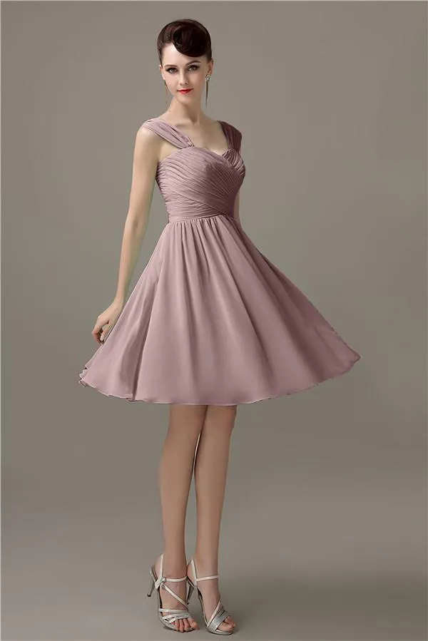 Simple A-line Knee-Length Chiffon Half-Back Bridesmaid Dresses