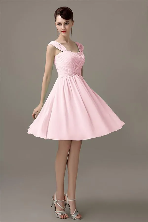 Simple A-line Knee-Length Chiffon Half-Back Bridesmaid Dresses