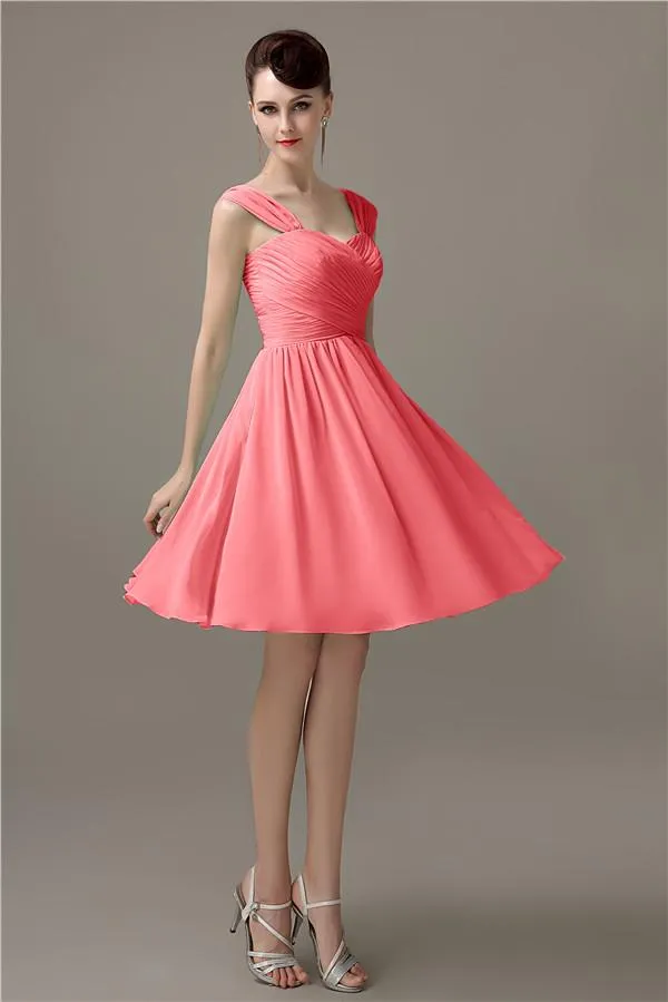 Simple A-line Knee-Length Chiffon Half-Back Bridesmaid Dresses