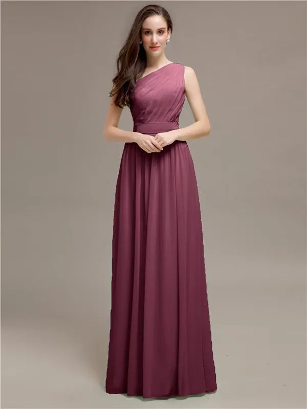 Simple One-Shoulder Sleeveless A-line Chiffon Bridesmaid Dresses