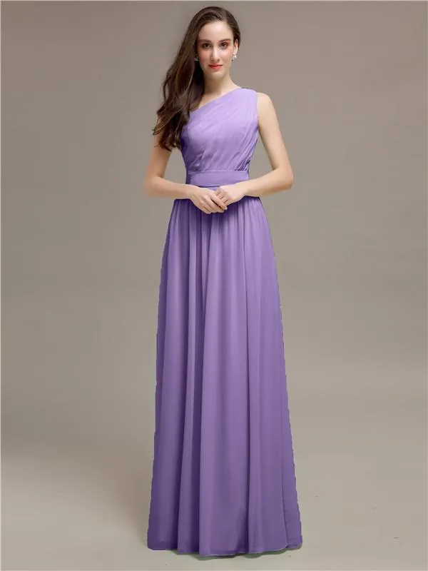 Simple One-Shoulder Sleeveless A-line Chiffon Bridesmaid Dresses