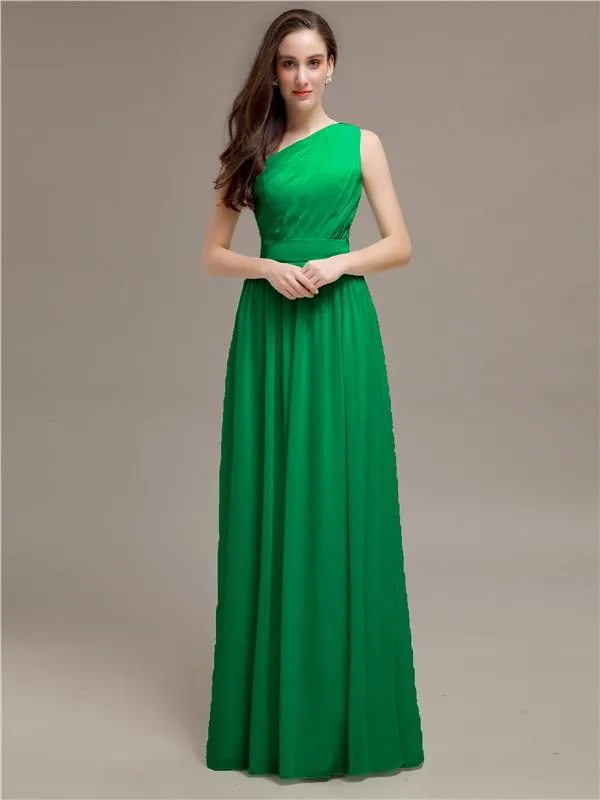 Simple One-Shoulder Sleeveless A-line Chiffon Bridesmaid Dresses