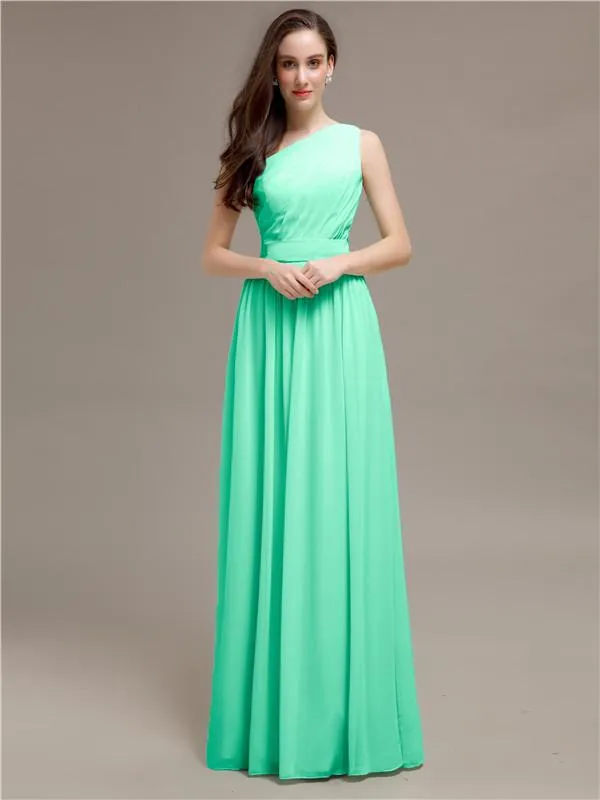 Simple One-Shoulder Sleeveless A-line Chiffon Bridesmaid Dresses