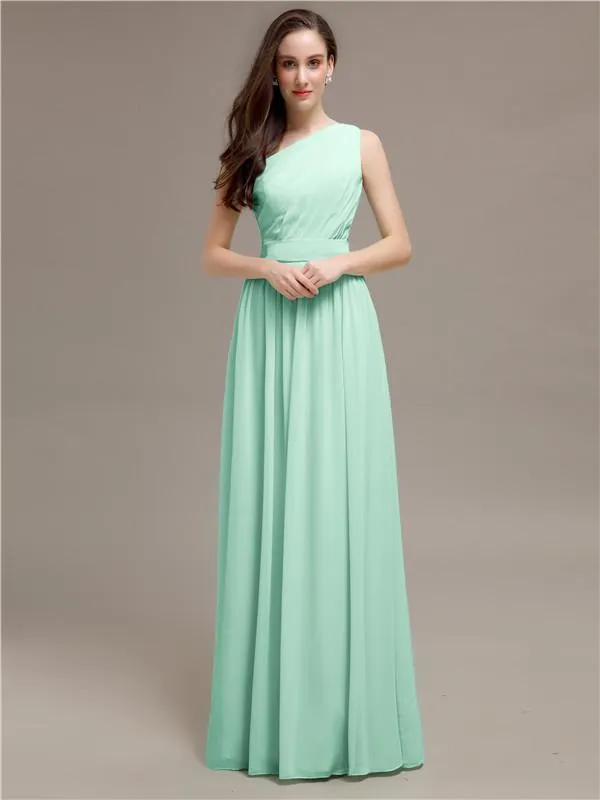 Simple One-Shoulder Sleeveless A-line Chiffon Bridesmaid Dresses