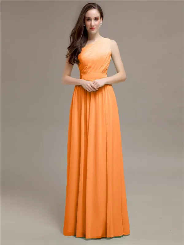 Simple One-Shoulder Sleeveless A-line Chiffon Bridesmaid Dresses