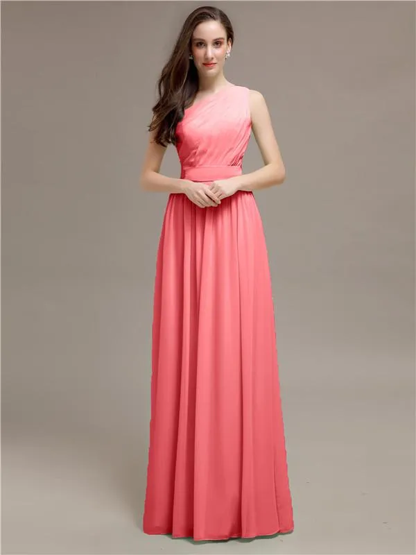 Simple One-Shoulder Sleeveless A-line Chiffon Bridesmaid Dresses