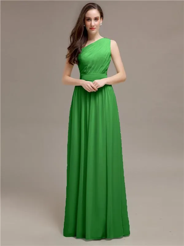 Simple One-Shoulder Sleeveless A-line Chiffon Bridesmaid Dresses