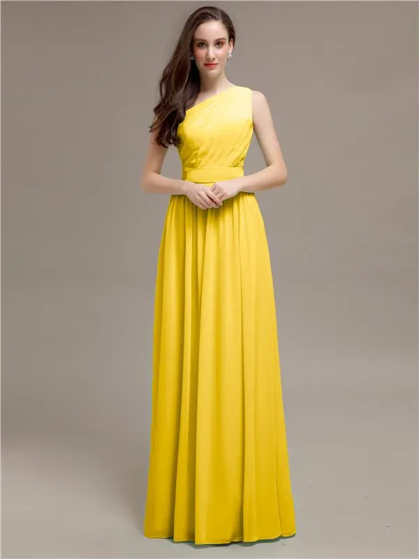 Simple One-Shoulder Sleeveless A-line Chiffon Bridesmaid Dresses