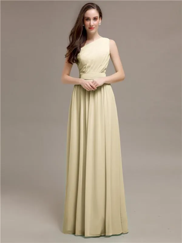 Simple One-Shoulder Sleeveless A-line Chiffon Bridesmaid Dresses