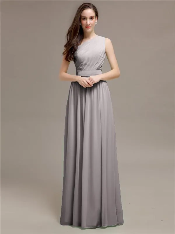 Simple One-Shoulder Sleeveless A-line Chiffon Bridesmaid Dresses