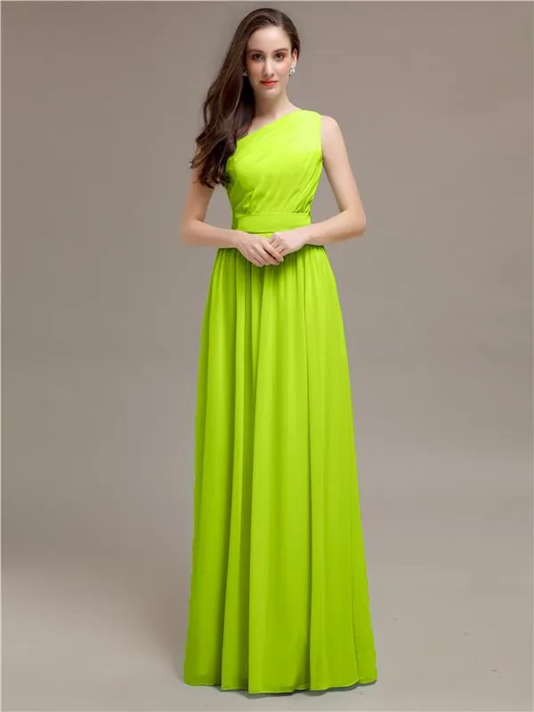 Simple One-Shoulder Sleeveless A-line Chiffon Bridesmaid Dresses